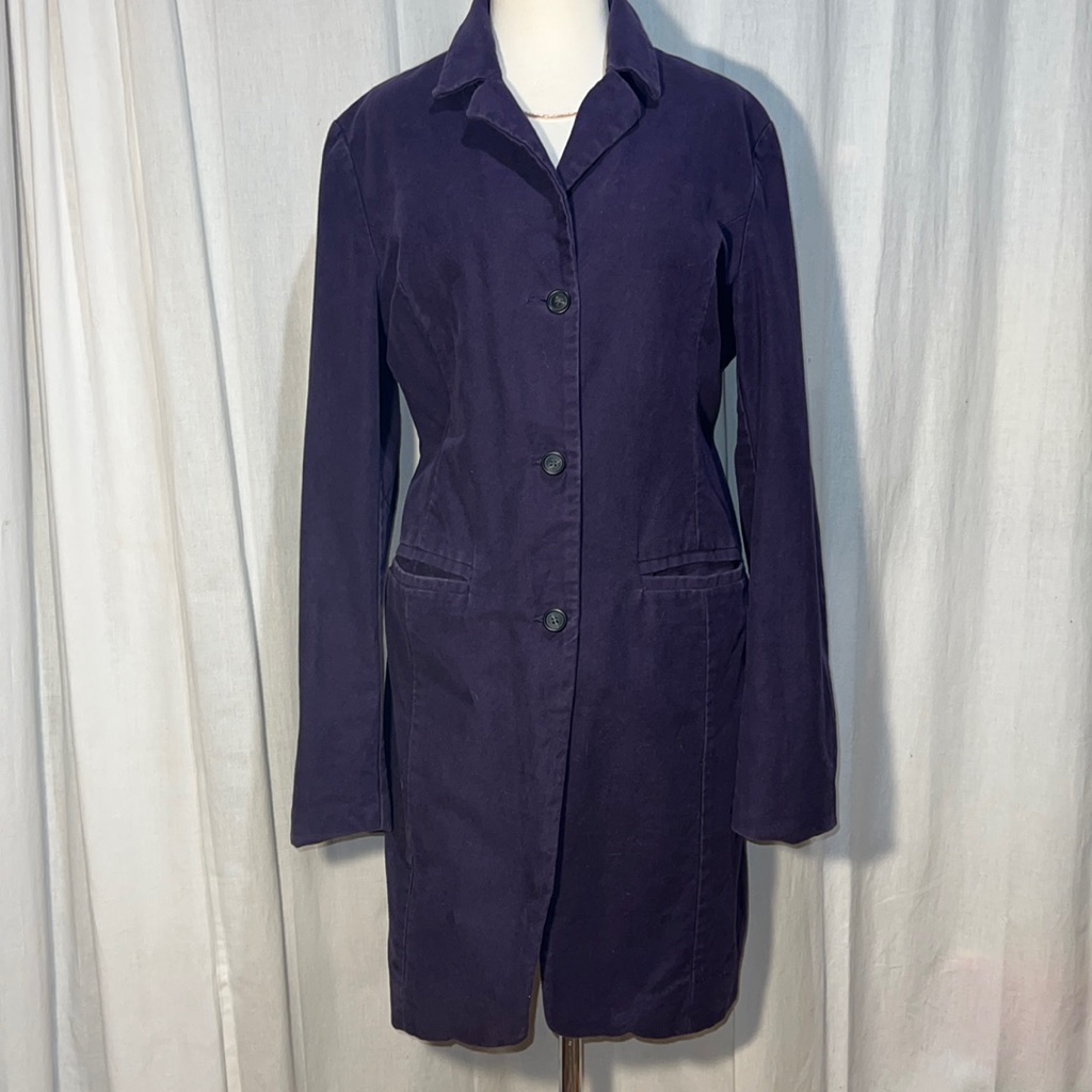 Benetton Purple Cotton Velveteen Car Coat-Wool Blend Lined & Welt Pockets